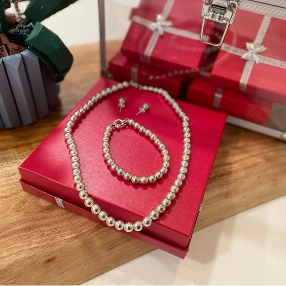 Peruvian Silver Beaded Necklace Bracelet & Stud Earring Set – NWOT